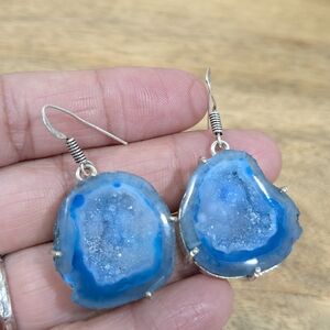 Blue Agate Druzy Drop Earrings - Women Jewelry